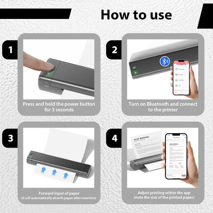 PrintGo M08™ — Portable A4 Thermal Printer (Bluetooth + USB)