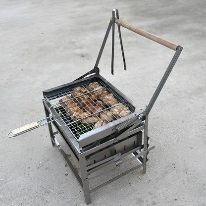 FireLift™ Pro 40 — Stainless Steel Auto-Flip Charcoal Grill (40×30 cm)