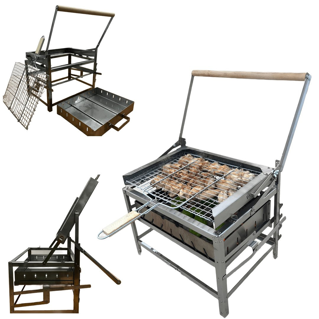 FireLift™ Pro 40 — Stainless Steel Auto-Flip Charcoal Grill (40×30 cm)