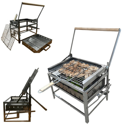 FireLift™ Pro 40 — Stainless Steel Auto-Flip Charcoal Grill (40×30 cm)